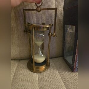 Vintage Brass Hanging Glass Hour Glass 5in" with hanger